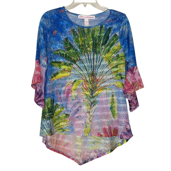 LEOMA LOVEGROVE Sheer Summer Asymmetrical bell sleeve Tree top size M - Picture 9 of 10